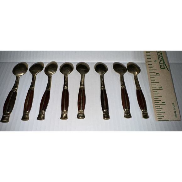Vintage Brass And Wood Demitasse Coffee Spoon Thailand Lot Of‎ 8 - Picture 5 of 7